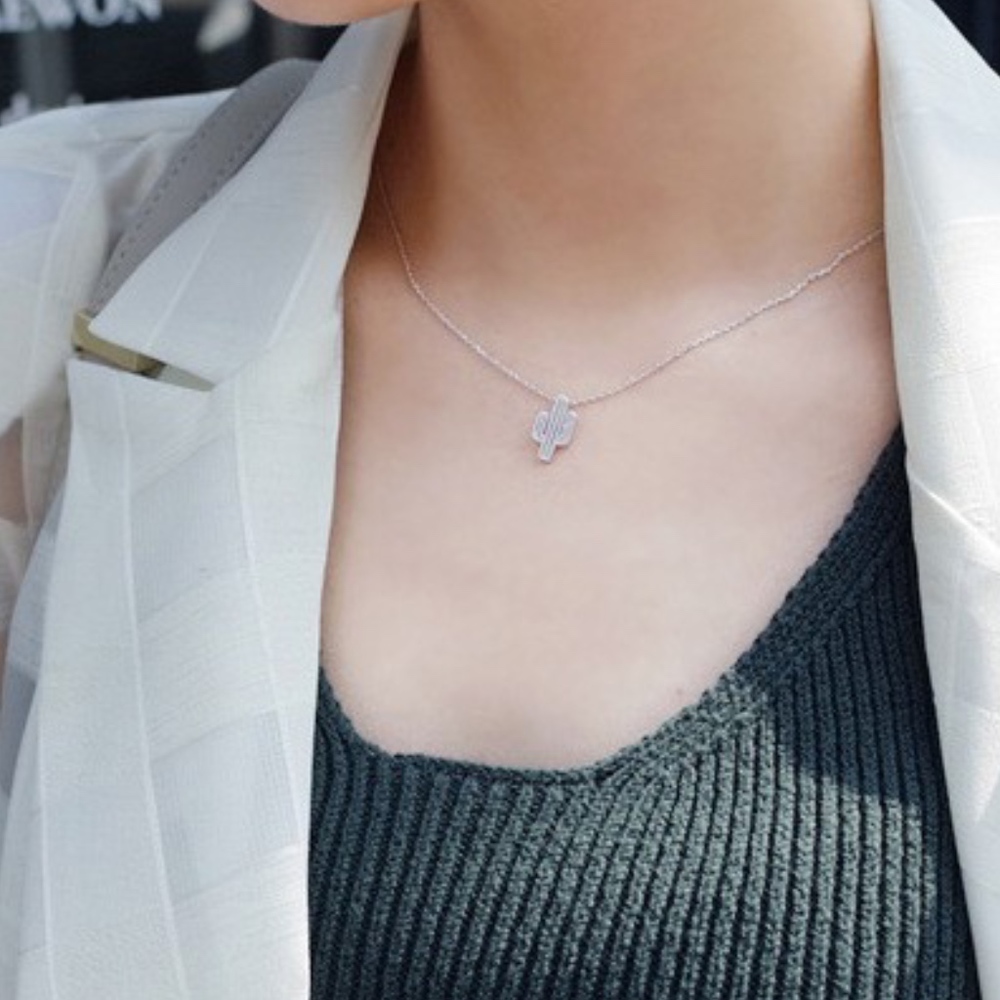 Cactus Dainty Pendant Necklace Silver - Picture 6 of 8